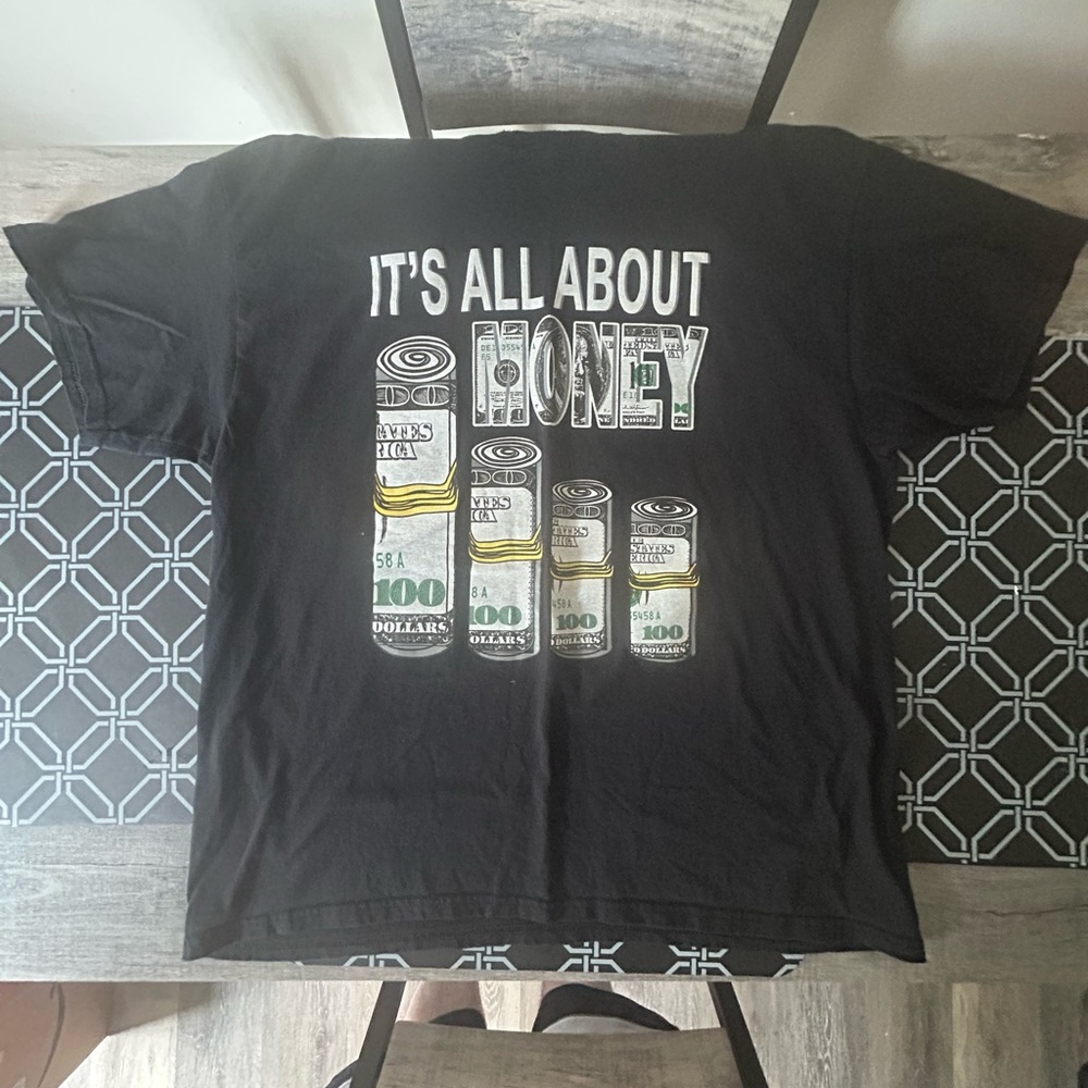 Black Graphic Tee with Money Print